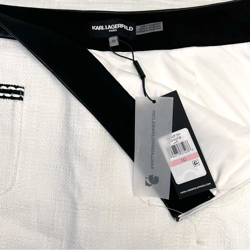 Karl Lagerfeld PARIS tweed skirt 10 white w contrasting trim Pockets above knee - Picture 15 of 16
